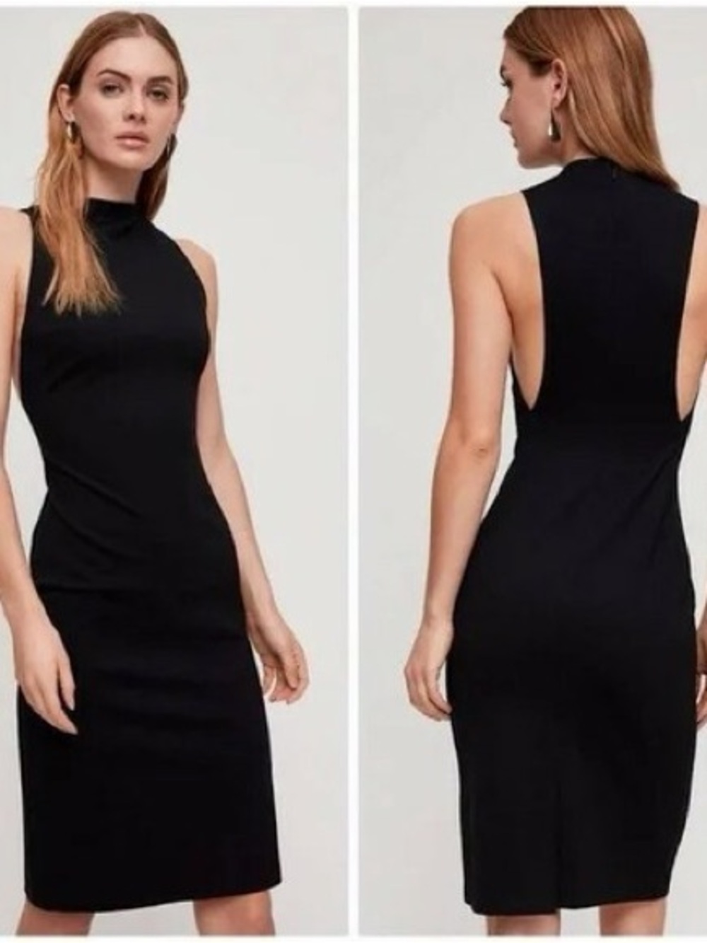 Babaton Black Matheson Sleeveless Midi Dress Mock Neck Minimalist